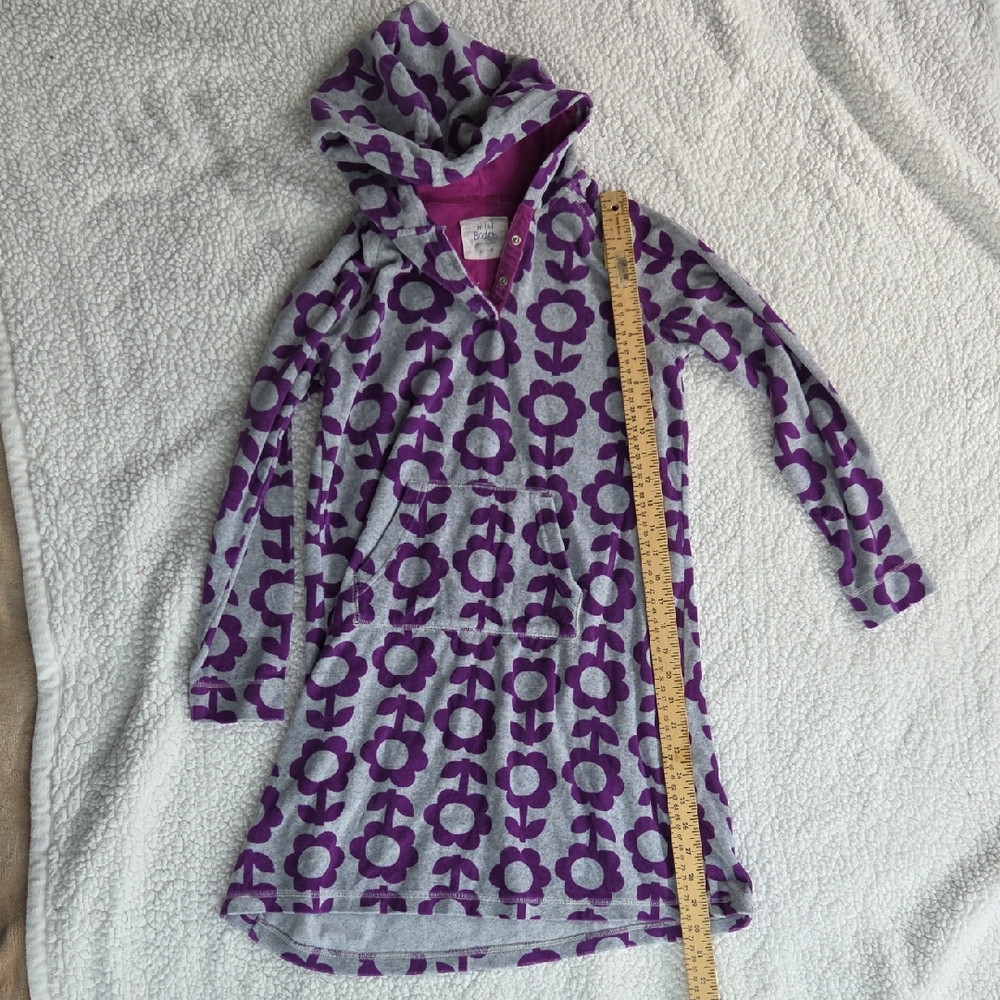 Mini Boden Grey/Purple Long Sleeve Hooded Floral Dress Terry Toweling Swim Cover
